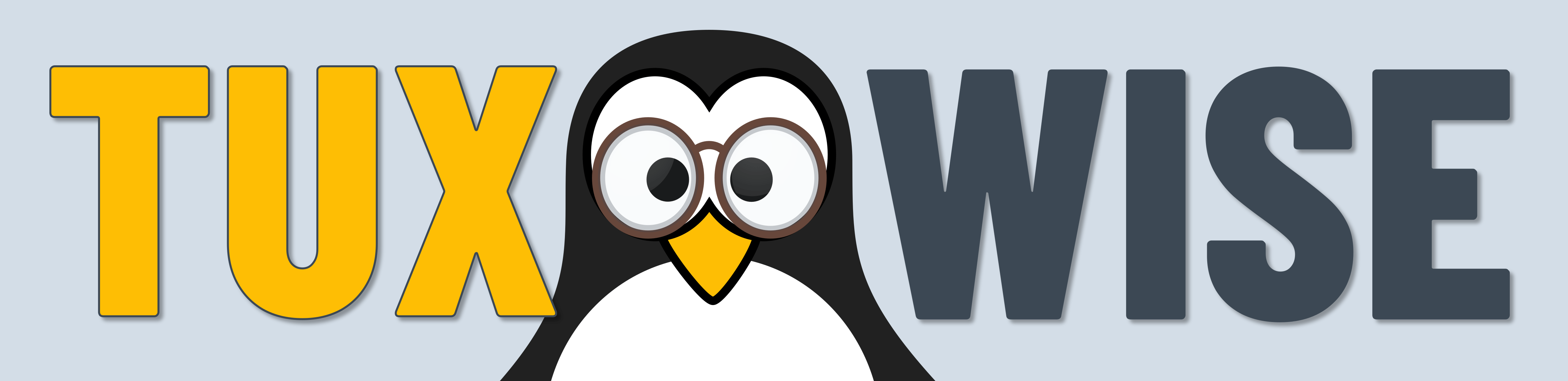 The tuxwise logo, containing the text tuxwise and the Wise Tux cartoon head of a penguin