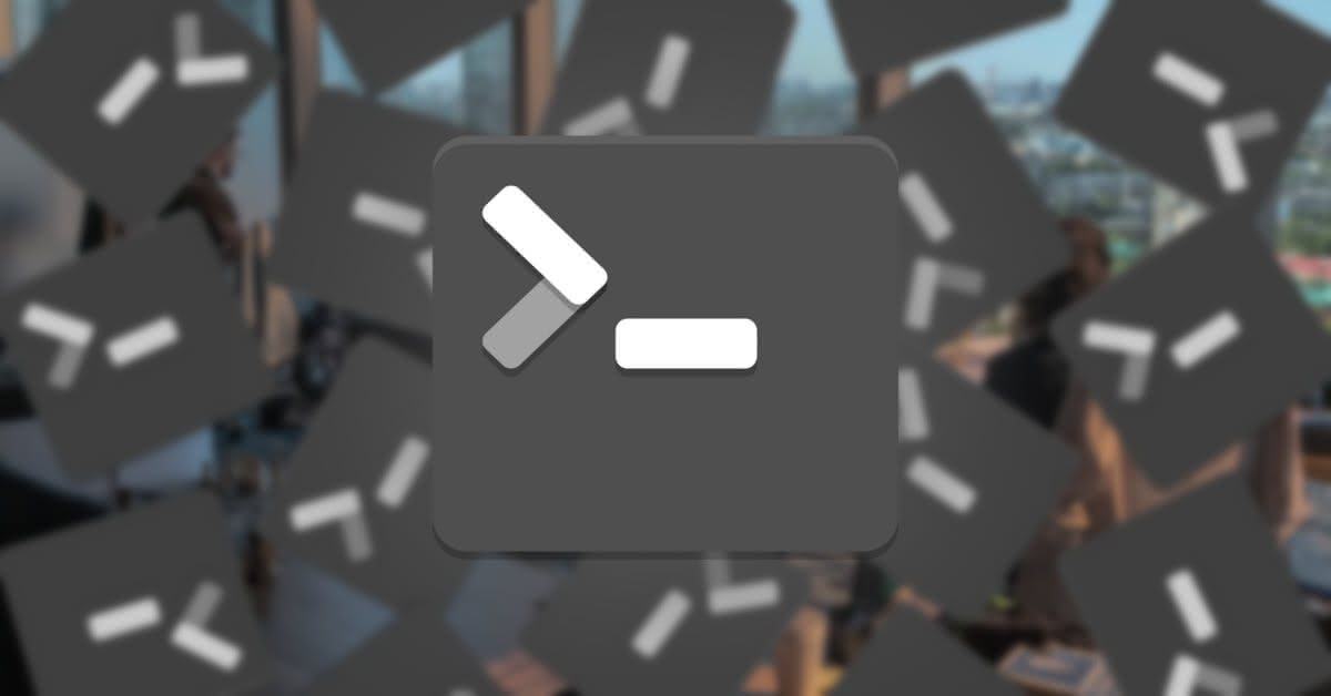 The application icon for a terminal, Papirus style, shown in front of a blurred office background