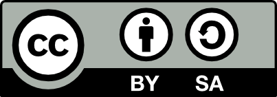 Grayscale button carrying the Creative Commons icons and text shortcuts for "Attribution" (BY) and "Share Alike" (SA)